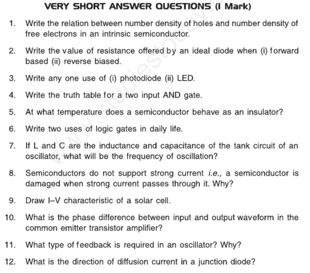 CBSE Class 12 Physics Electronic Devices Assignment Set A